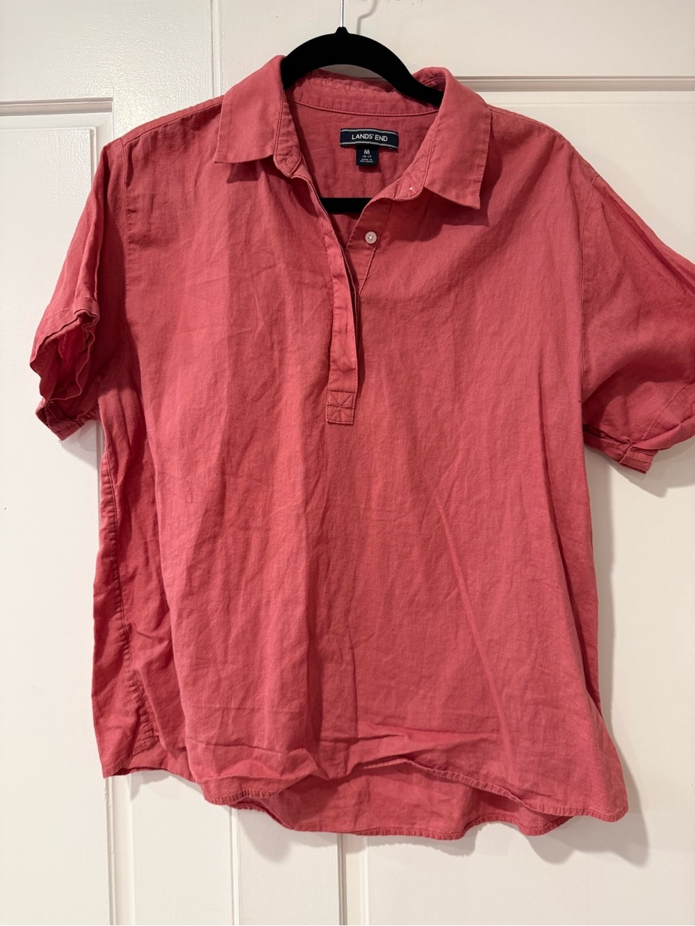 Lands' End cotton/Linen Coral 1/2 Button-Up Shirt
